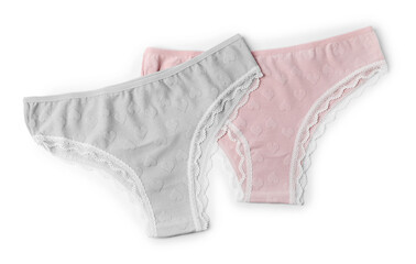 Beautiful panties isolated on white, top view