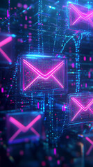 Fototapeta premium Neon Email Network Digital Communication Technology