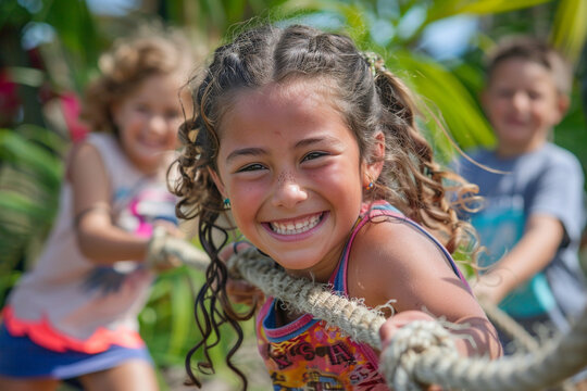 Kids develop valuable teamwork skills as they engage in a thrilling tug-of-war game, fostering collaboration, communication, and unity among them    