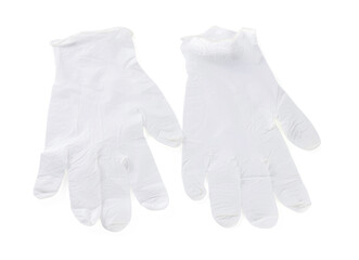 Medical gloves isolated on white, top view