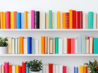 Fototapeta premium Tidy, colorcoordinated bookshelf with only a few selected books, clean organization