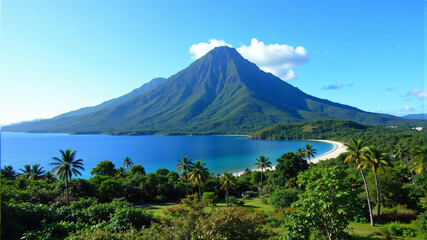 Naklejka premium Stunning Tropical Paradise with Majestic Volcano