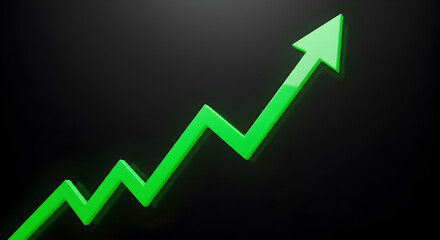 Green Arrow Graphically Depicting Upward Trend on Dark Background Indicating Business Growth and Financial Success
