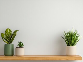 Fototapeta premium Organized wooden shelf with evenly spaced storage boxes, structured minimalism