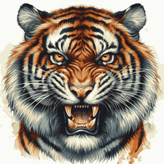 Naklejka premium Raging Roar Wash tiger angry isolated watercolor vector illustration svg 