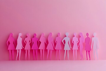 Pink Paper Women Figures in a Row Unity and Togetherness