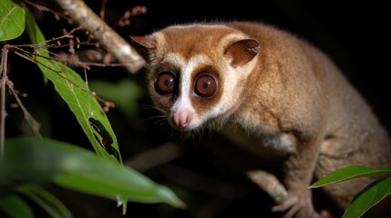 Slow Loris Stare: Nocturnal Primate in the Jungle