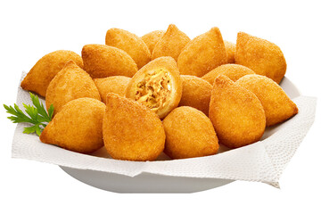 tigela com receita brasileira de coxinha de frango isolado em fundo transparente