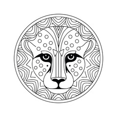 Stylized cheetah face illustration with abstract circular pattern