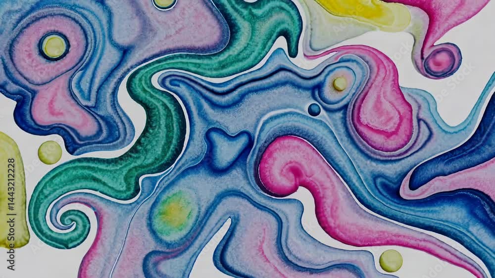 Poster multicolored ink wash illustration with abstract flowing forms and gentle color transitions.