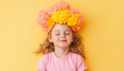 Fototapeta premium Child with colorful headpiece, relaxed pose