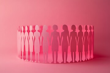 Pink Paper Women Holding Hands Unity Group