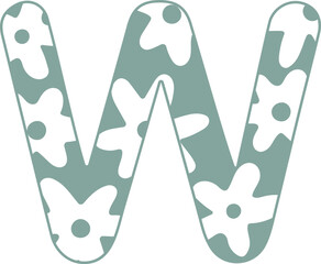 Hand drawn vector illustrated letter W with abstract flowers