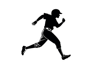 Silhouette of a Baseball Player Running,  A dynamic silhouette of a baseball player in a full sprint vector illustration design .baseball player, running, speed, athlete, sport, fast, silhouette, blac