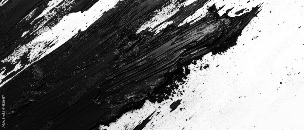 Poster dramatic black paint stroke on white backdrop creating a bold abstract design with dynamic texture a