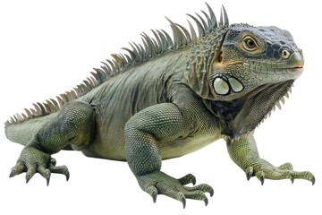 Obraz premium common green American iguana - Iguana iguana - is a large, arboreal, mostly herbivorous species of lizard Isolated on white background. PNG