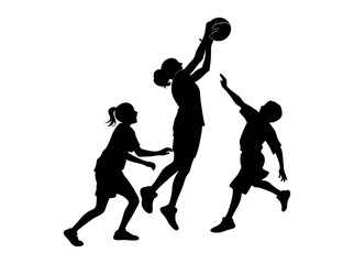 Silhouette of Children Playing Basketball, Dynamic silhouette of children playing basketball, showcasing various stages of the action. children, kids, boys, basketball, playing, sport, activity, jumpi © Desingner Kings GH
