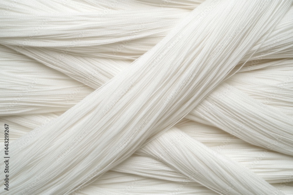 Poster delicate white yarn threads intertwining in a soft and elegant composition creating a soothing textu