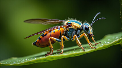Vibrant Insect on Leaf A Close-Up View