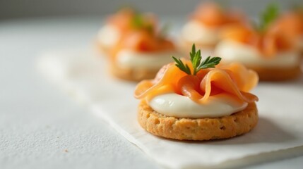 Appetizing salmon canap?s with creamy topping and fresh garnish, perfect for elegant events