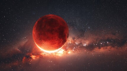 Red moon and starry clouds