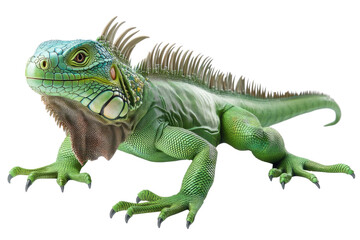 Obraz premium common green American iguana - Iguana iguana - is a large, arboreal, mostly herbivorous species of lizard Isolated on white background. PNG