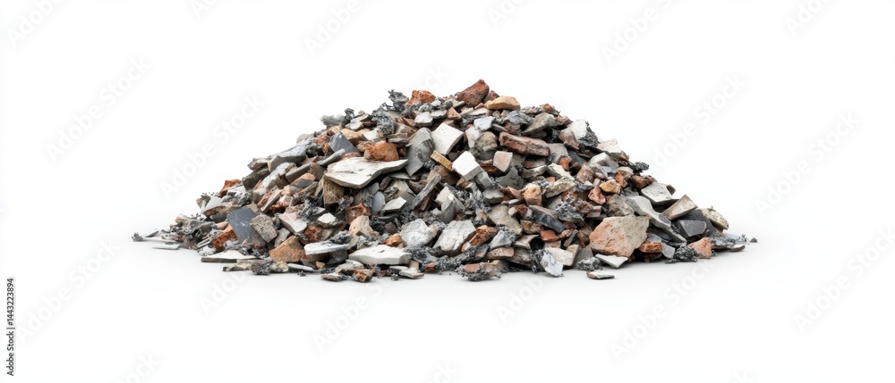 Poster heap of broken bricks and concrete rubble on white background construction debris material waste fro