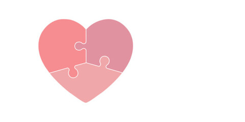 Puzzle heart shapes. Puzzle pieces continuous one line drawing, Single continuous line drawing of set puzzle pieces put it together to cute heart shape form symbol. Romantic marriage love concept.