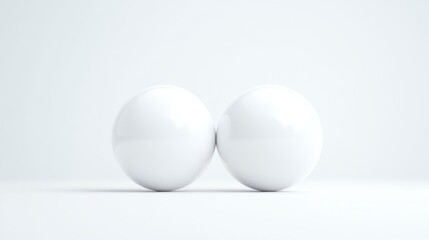 Two White Spheres Minimalist Style High-gloss Finish Centered Composition Perfect Symmetry Resting Still White Background Pure Clean Aesthetic Ideal for Branding Mockups