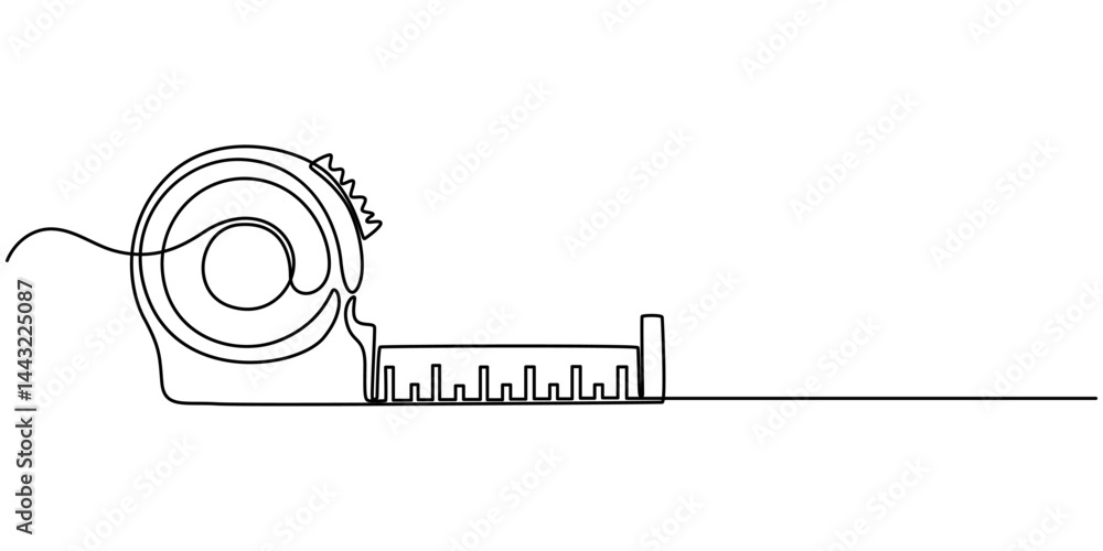 Poster measuring tape in one continuous line drawing. symbolizing industrial tools and craftsmanship, tape 