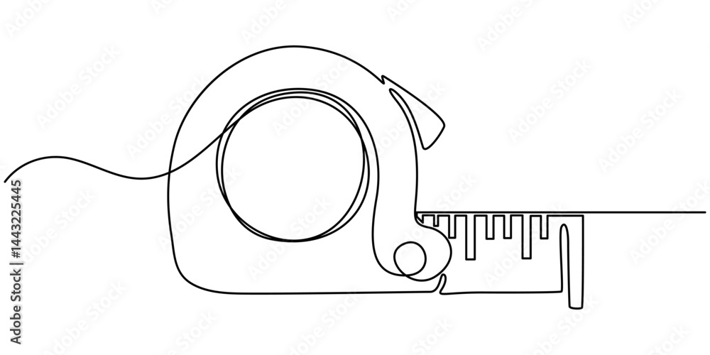 Poster measuring tape in one continuous line drawing. symbolizing industrial tools and craftsmanship, tape 
