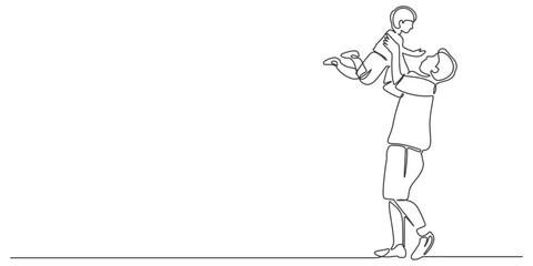 Fathers day line art style vector illustration, father and son line art illustration