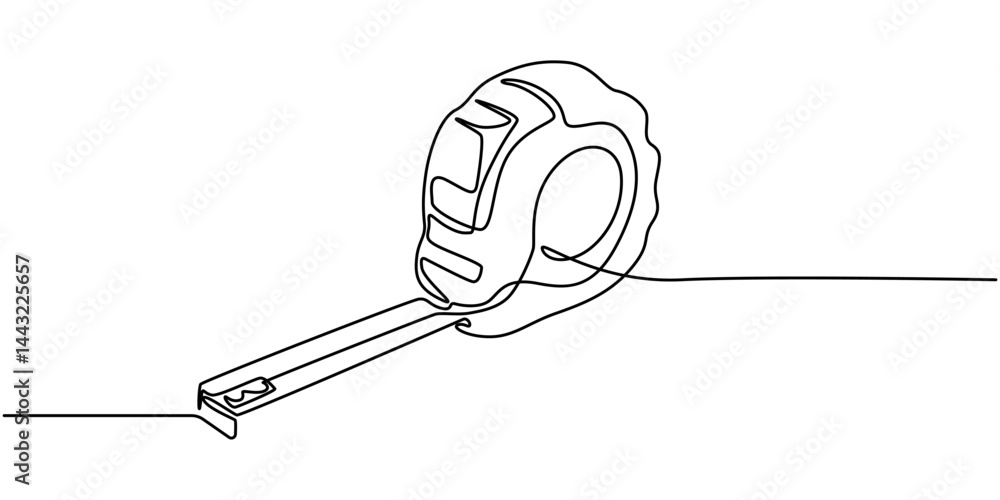Poster measuring tape in one continuous line drawing. symbolizing industrial tools and craftsmanship, tape 