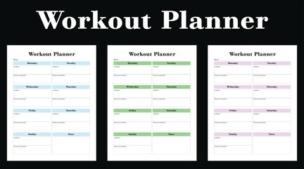 Workout Planner, interior, template, weekly, planner, Fitness,