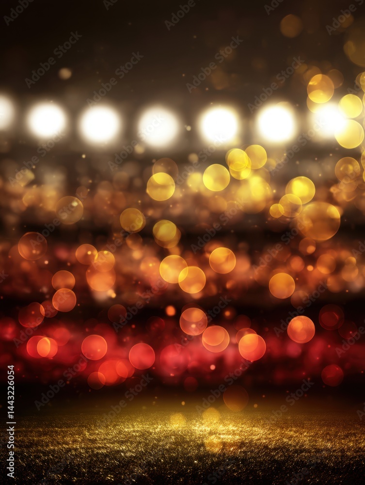 Poster abstract stadium lights illuminating golden field with bokeh effect creating a vibrant and energetic