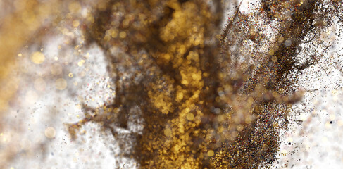 Sparkling gold and white glitter, bokeh effect. Perfect for luxury, festive designs.