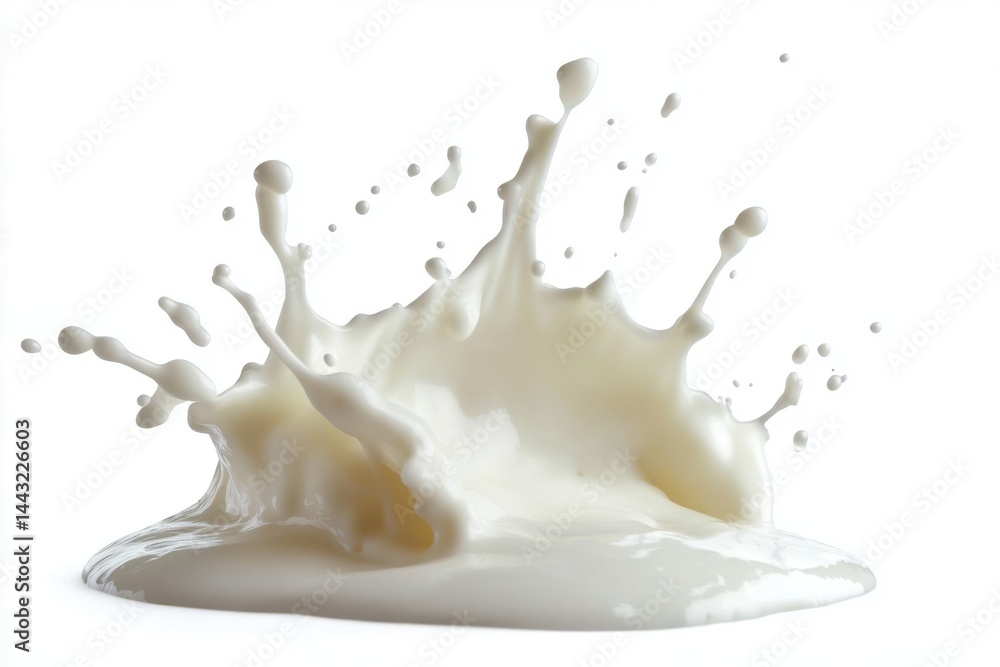 Poster a dynamic splash of white liquid creating a crown like shape on a clean white background image