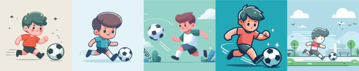 vector of little boy playing soccer