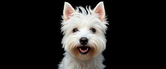 Smiling West Highland White Terrier against black background, pet, puppy