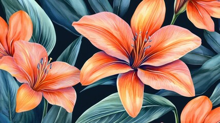 Obraz premium Vibrant Watercolor Lilies: A Tropical Floral Masterpiece