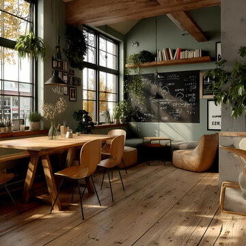 Embracing natural light in an olga Scandinavian-style classroom with wooden furniture