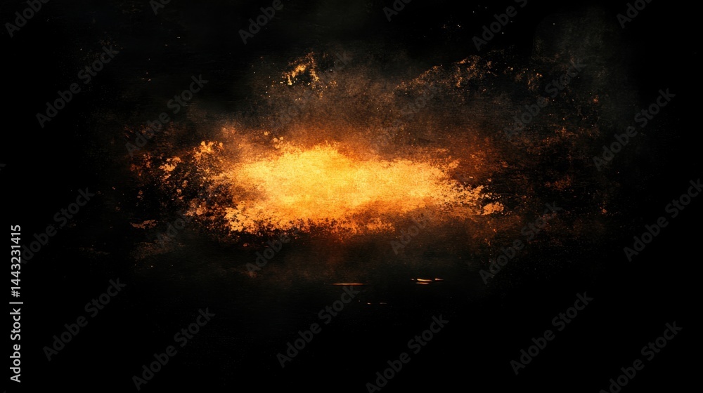 Poster abstract cosmic nebula background with golden light in dark space for digital art and design project