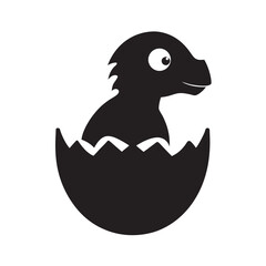 Hatching dinosaur emerging in black silhouette