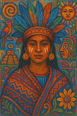 Indigenous Woman with Colorful Headdress and Traditional Body Art