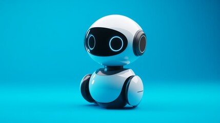 AI helper: A smart, friendly robot on a blue tech background. It's like a chat buddy for talking online.
