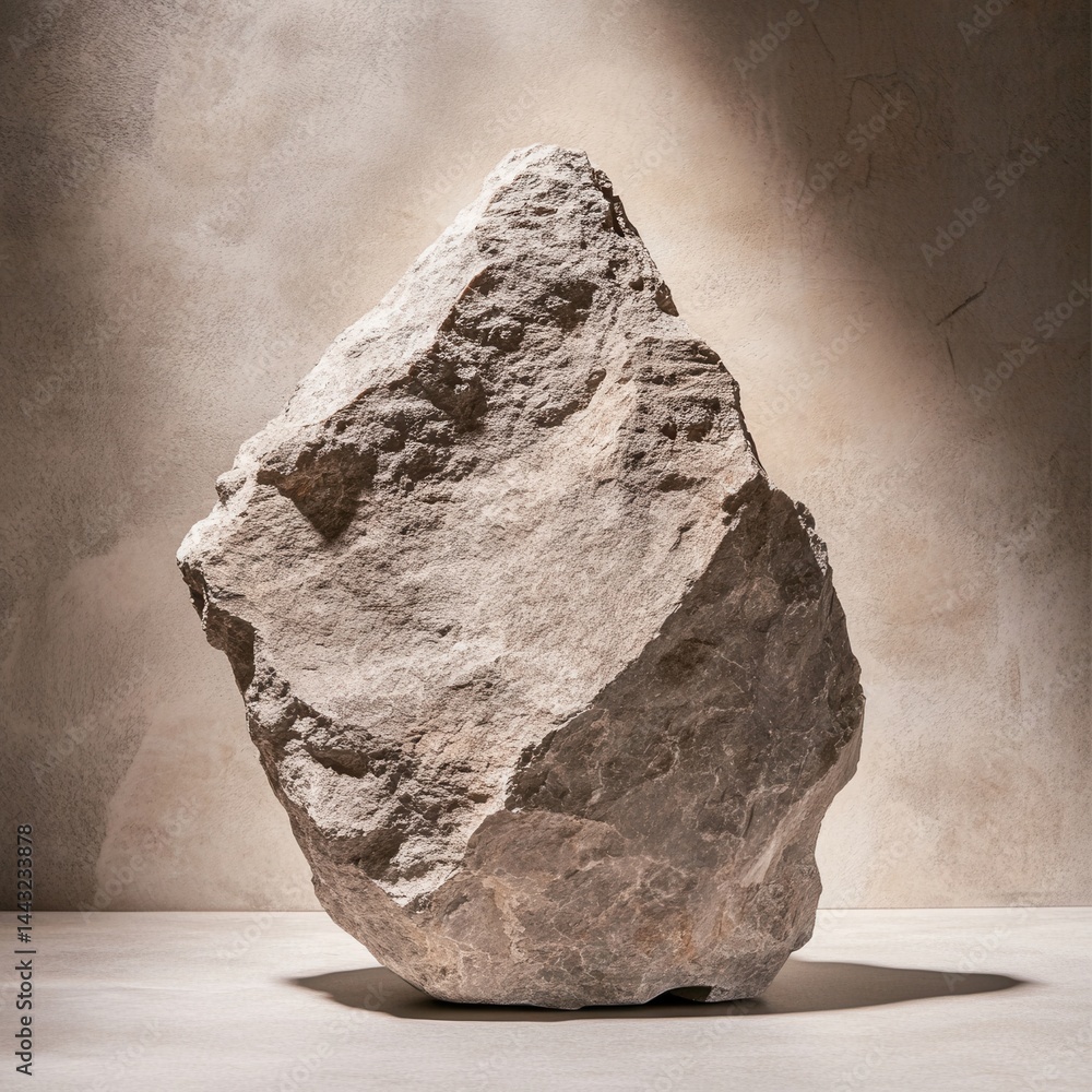 Poster captivating close up of a monolithic rock formation with rough texture and dramatic lighting on a ne
