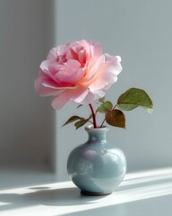 Delicate Pastel Rose in Soft Ceramic Vase with Natural Light