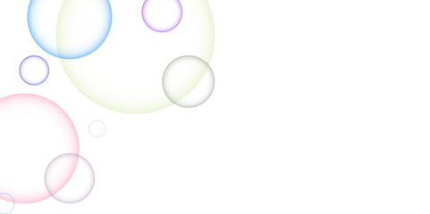 Colorful bubbles. Abstract, Colorful transparent pink, blue and soap bubbles floating in the air. Modern abstract light pink bubble background with circles. Banner pattern with copy space illustration