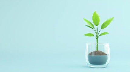 Fresh green plant in a glass container. World Environment Day ESG