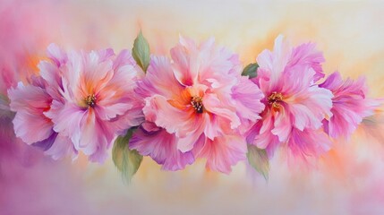 Fototapeta premium Delicate pink peonies in a soft watercolor style.